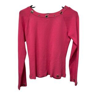 Knit Chic Womens Pink Grommet-Detail Long Sleeve Top Size Small